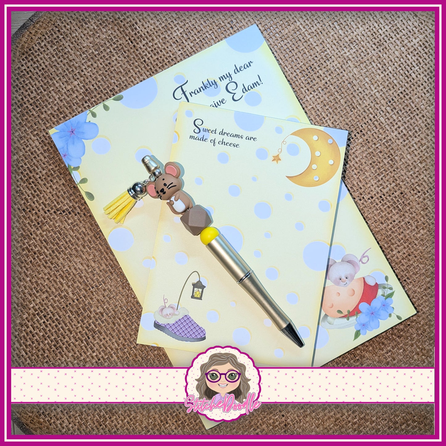 Tiddle Mouse - Notepads and Handmade Beaded Pen stationery set