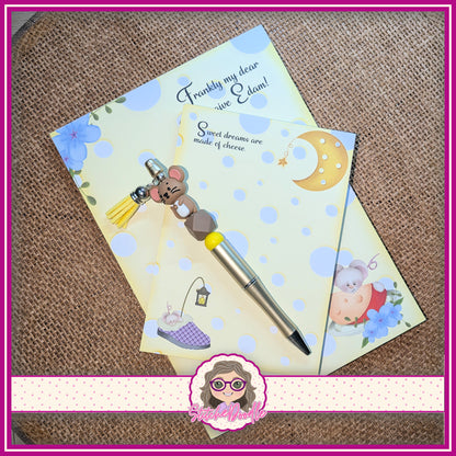 Tiddle Mouse - Notepads and Handmade Beaded Pen stationery set
