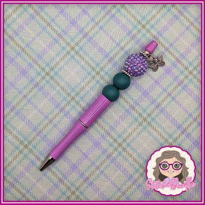 Thistle Sparkle Handmade Beaded Pen with Butterfly Charm  - Ideal Gift