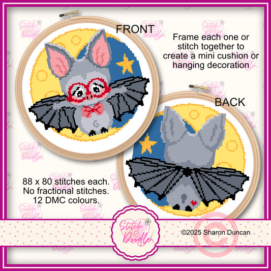 Cross Stitch Chart - Wee Bit Batty Front and Back - 2 charts - Digital Download