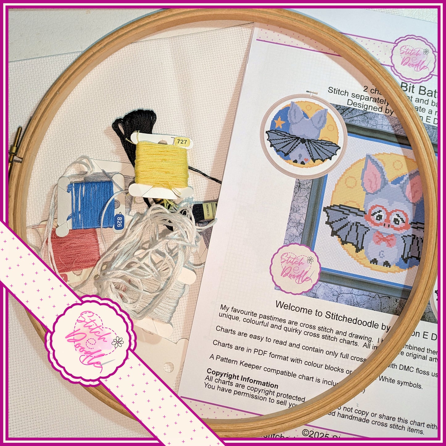 Too Cute To Spook Wee Bit Batty Front and Back - 2 charts - Digital Download