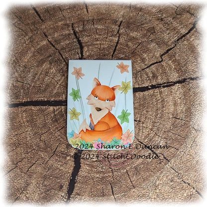 Pretty Fox Vixen with Autumn Leaves Tree Double sided Laminated Magnetic Bookmark.  Original digital painting by Sharon Duncan.