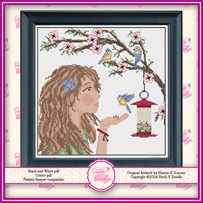 Feathered Friends Garden Birds Cross Stitch Chart.  PDF and Pattern Keeper.  DMC floss.  Includes printable tracker.  Instant Download.