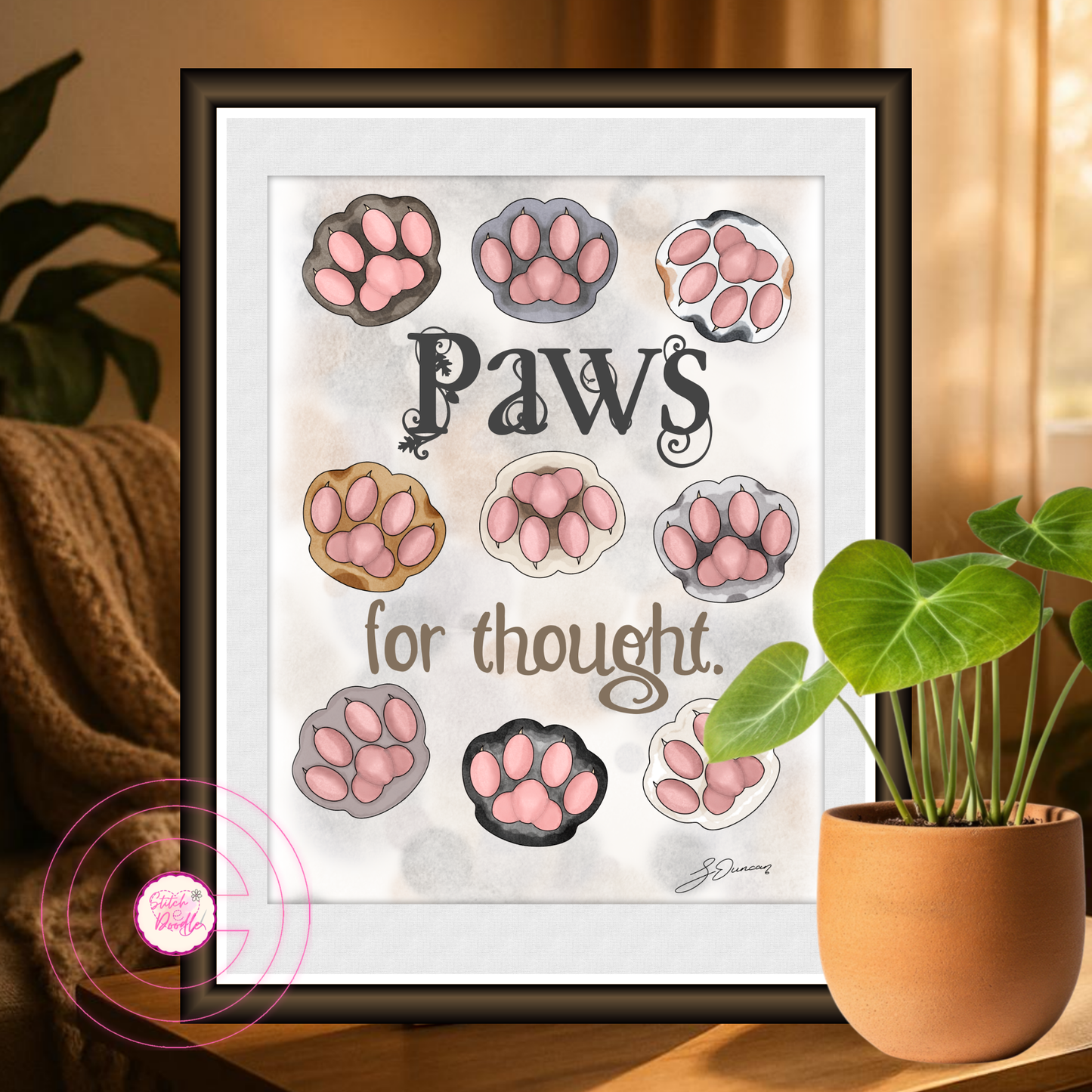 Thoughtful Art Print - Paws For Thought - Feline Art