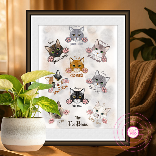 Comical Art Print - Witty Whimsical Cat Puns - Toe Beans Collection