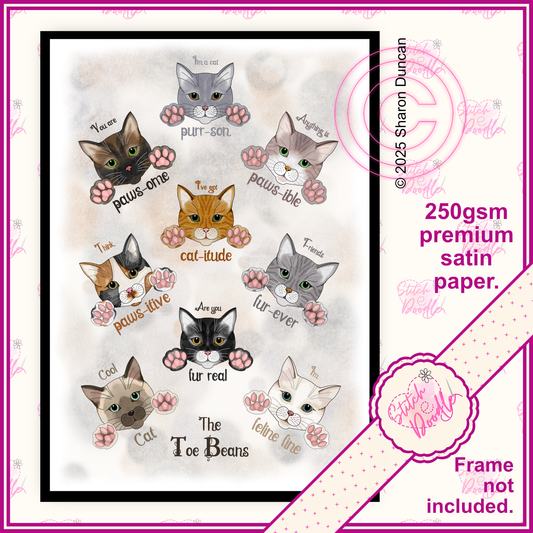 Comical Art Print - Witty Whimsical Cat Puns - Toe Beans Collection