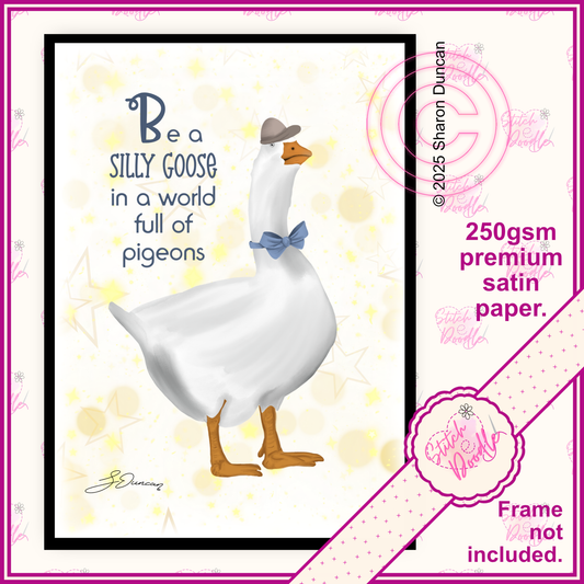 Silly goose in a hat and bow tie