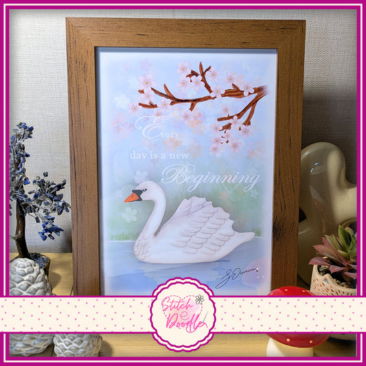 Swan 'Every day is a new beginning'. A4 Artwork Print.  Frame not included.  Original Artwork.