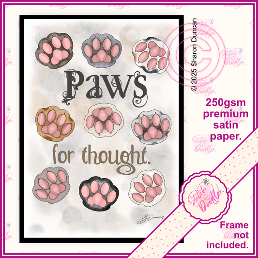 Thoughtful Art Print - Paws For Thought - Feline Art