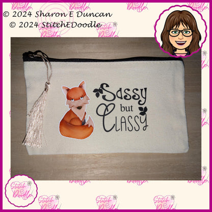 Secret Santa, Pencil case, Make up bag, Coin purse etc with tassel.  'Sassy but Classy'. Original artwork by Sharon Duncan