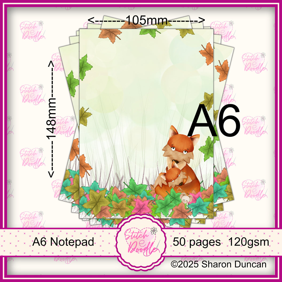 Adorable Autumn Fox A6 Notepad - 50 sheets un-coated 100 gsm paper