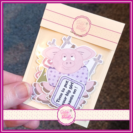 PIG TALES - Pigs in Pants Glossy Vinyl Sticker Packs. 12 stickers per pack.  Cute, Funny and Durable. Decorate journals, planners & more..