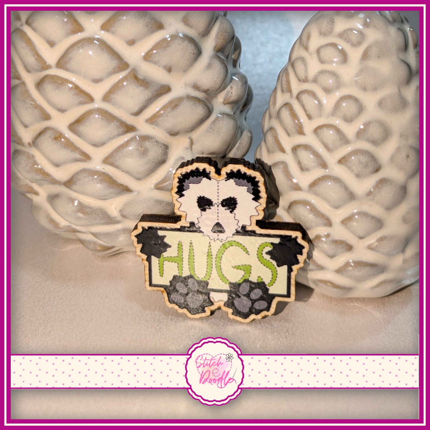 Bear Hug Collectible Wooden Pin - Panda bear.  FREE Brown Bear hug pin when you buy me.