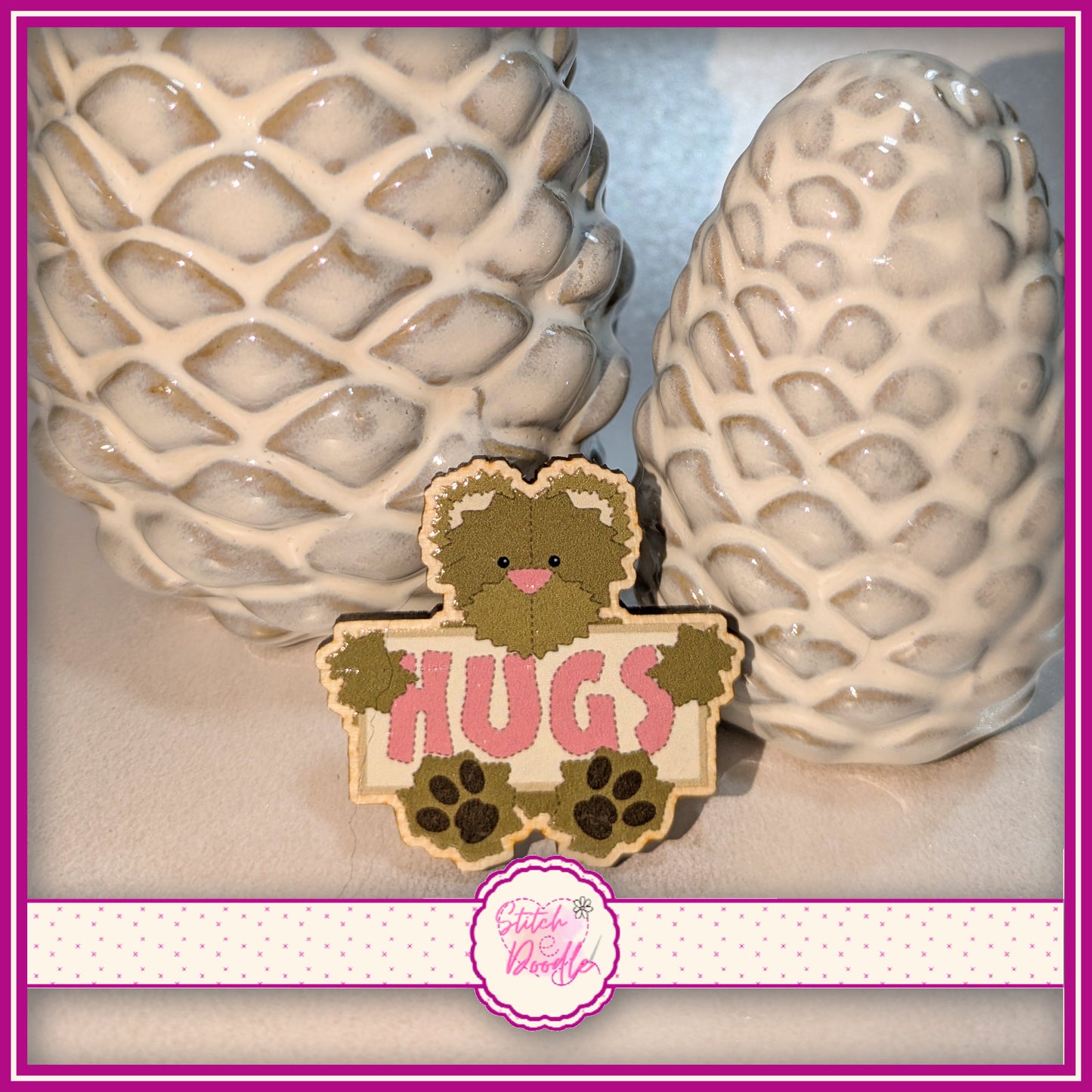 Bear Hug Collectible Wooden Pin - Brown bear.  FREE Panda Bear hug pin when you buy me.