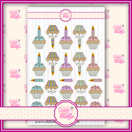 Sticker Sheet - Birthday Cupcakes - 25 stickers