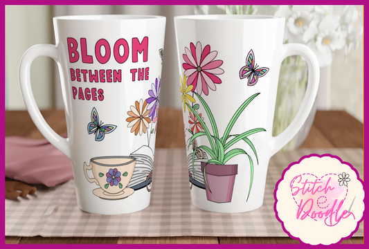 'Bloom Between the Pages' X-Large White Latte 17oz Ceramic Mug - coffee and a good book