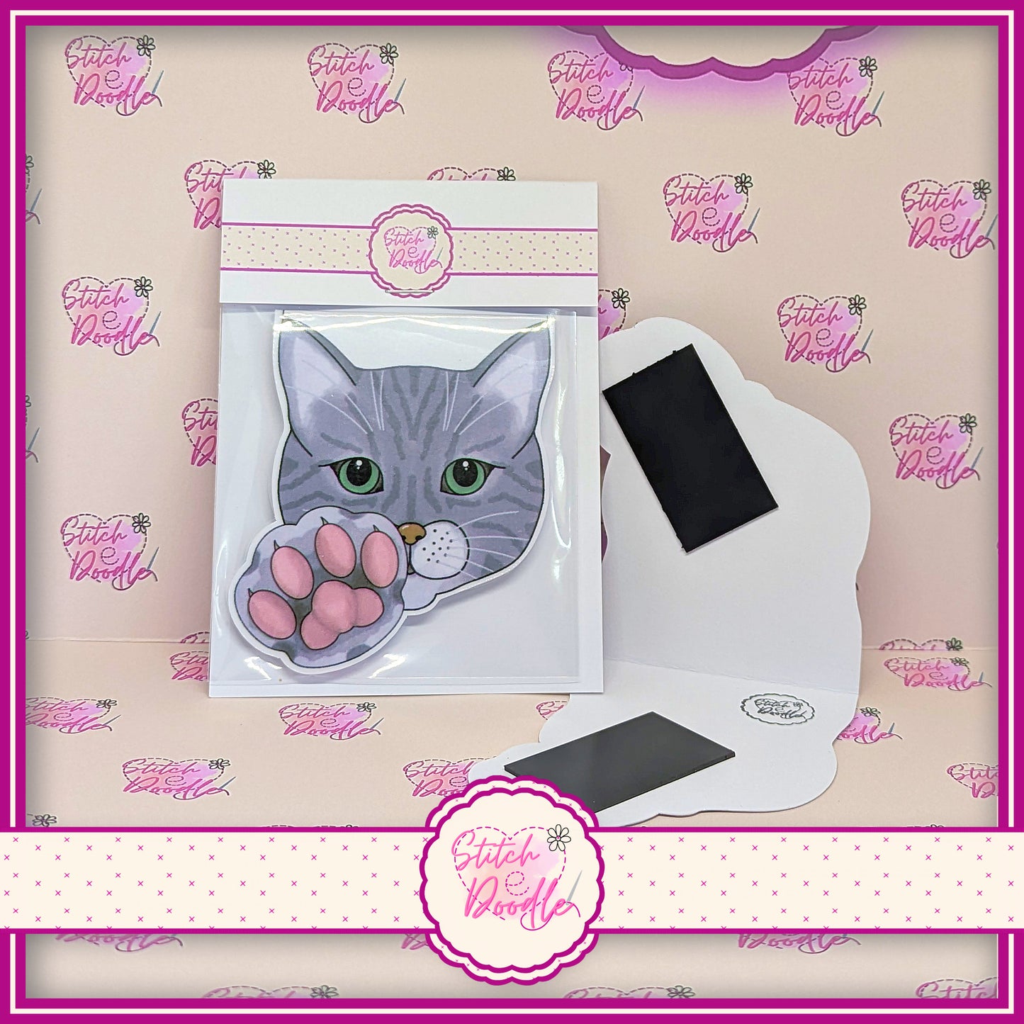 Grey Tabby Cat Magnetic Bookmark - Large magnet - Paws right here