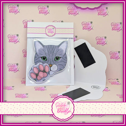 Grey Tabby Cat Magnetic Bookmark - Large magnet - Paws right here