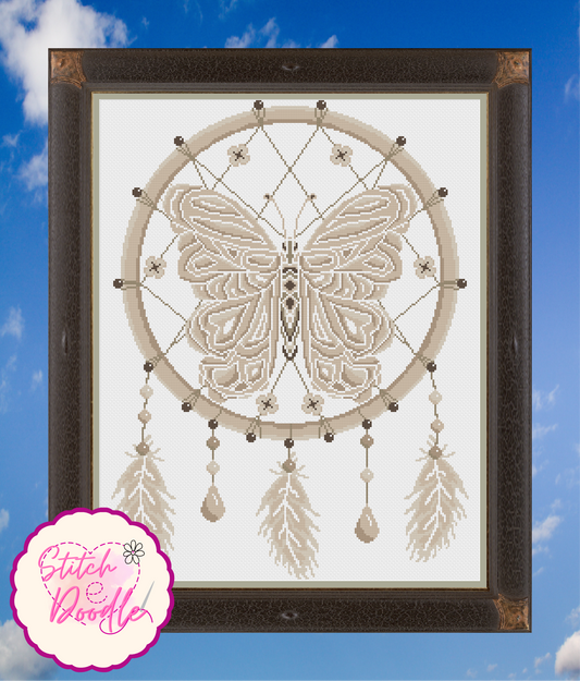 Cross Stitch Chart - Boho Butterfly Dreamcatcher - Digital Download
