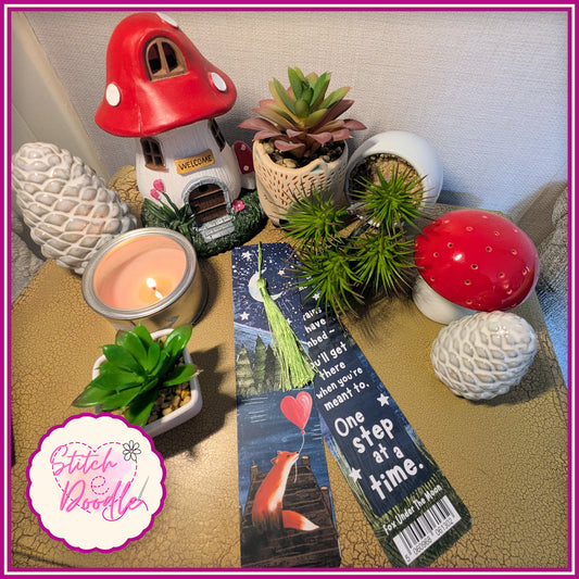 Bookmark with Tassel from  Fox Under The Moon.  Serene fox by moonlight