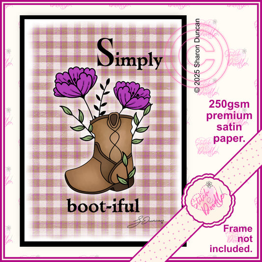 Western Boots - Plaid Floral Affirmation Print - Brown.