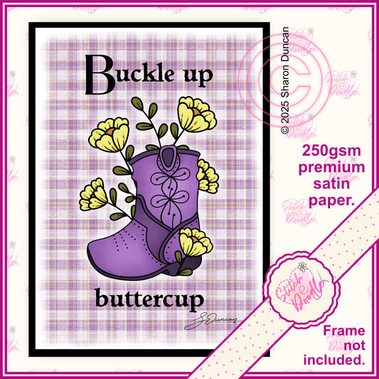 Western Boots - Plaid Floral Affirmation Print - Purple.
