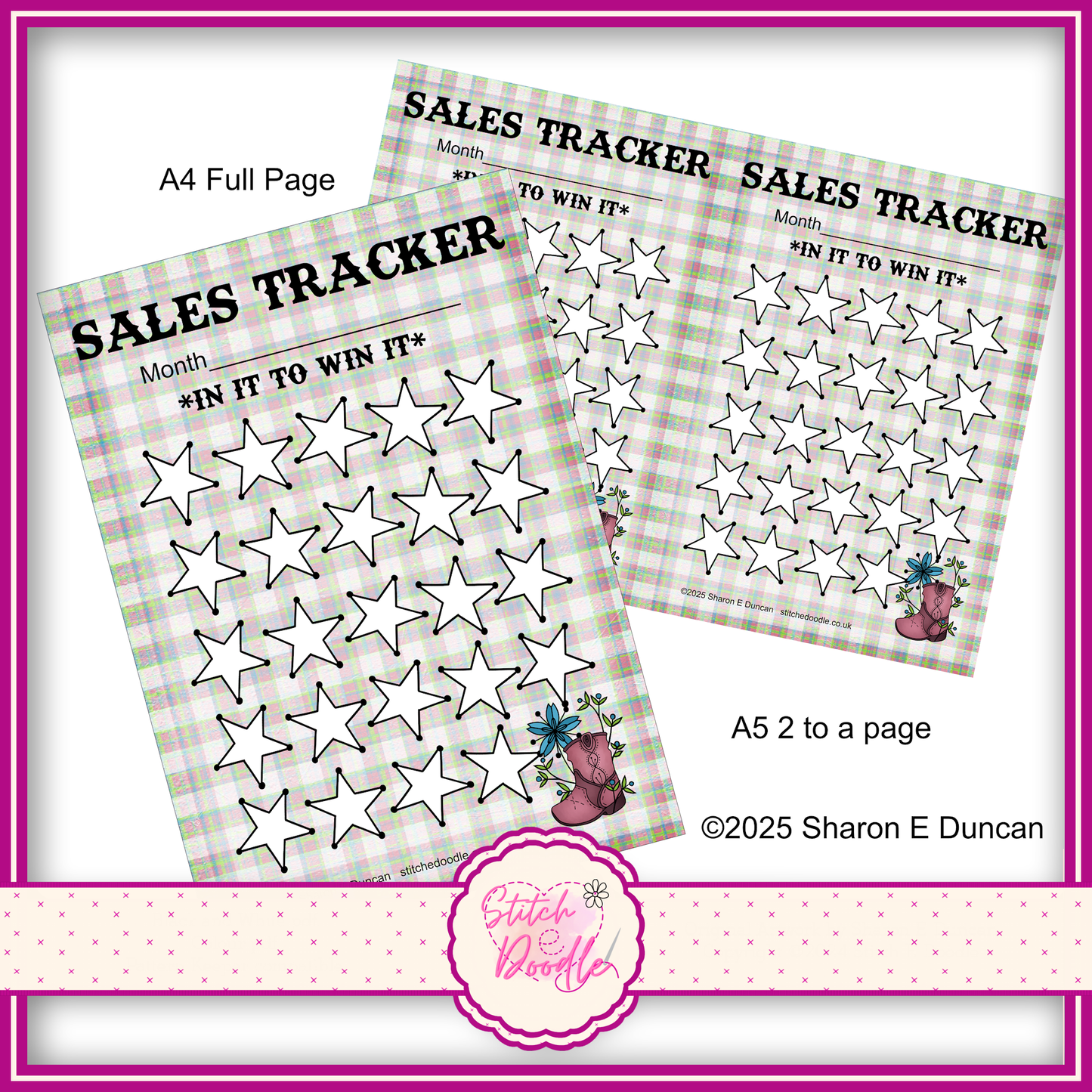 WESTERN BOOT PINK Small Business Sales Tracker - 24 spaces - Perpetual - DIGITAL DOWNLOAD