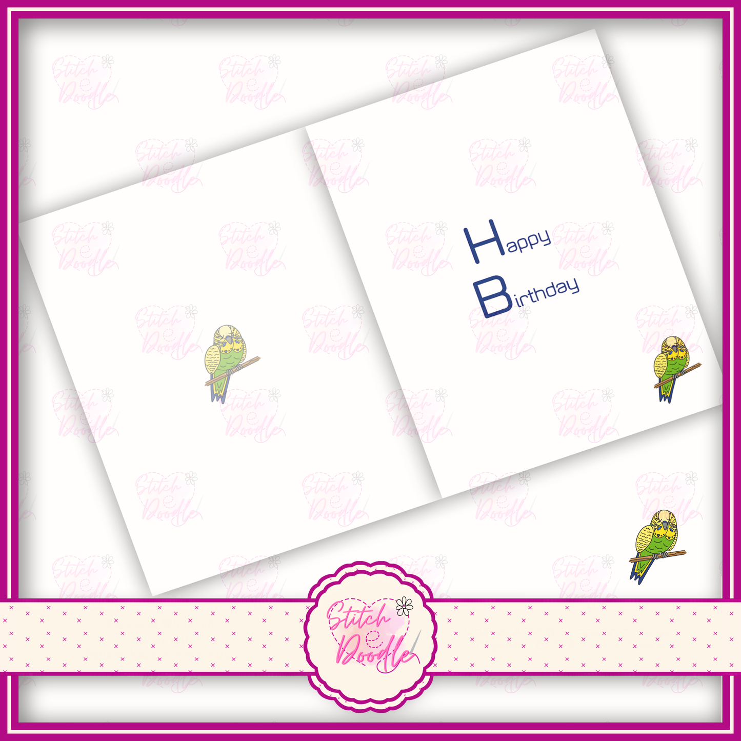 Chirpy Chums Green Budgie 'A little birdie told me it's your birthday'.  A6 Greeting Card and Envelope.