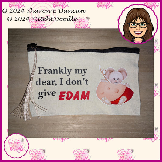 Secret Santa, Pencil case, Make up bag, Coin purse etc with tassel.  'Frankly my dear, I don't give Edam'. Original artwork by Sharon Duncan