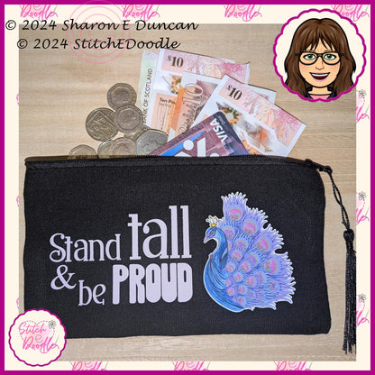 Secret Santa, Pencil case, Make up bag, coin purse,  etc with tassel. 'Stand tall and be Proud'. Original artwork by Sharon Duncan