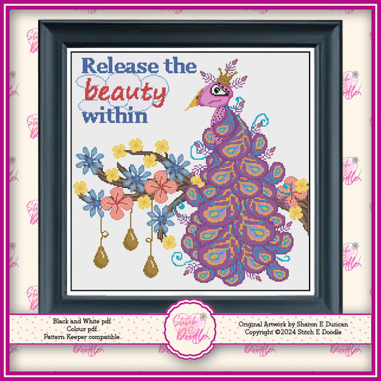 Beautiful Majestic Peacock Cross Stitch Chart.  PDF and Pattern Keeper.  DMC floss.  Includes printable tracker.  Instant Download.