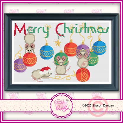 Cute Mice with Christmas Baubles - Digital Download