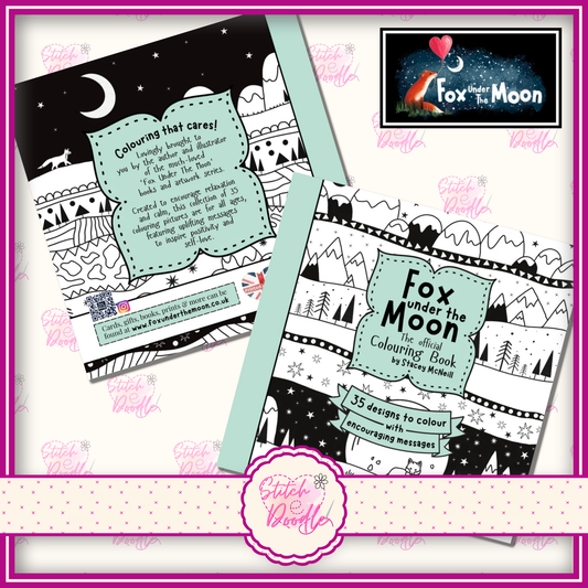 Colouring Book.   Fox Under The Moon for all ages.  35 mindful designs