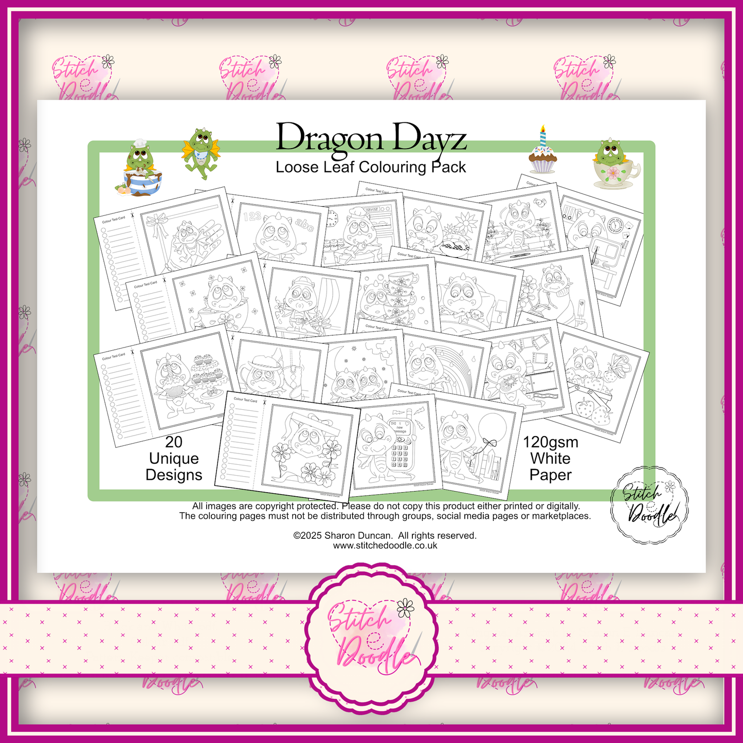 Colouring Book.  Digital Download.  Dragon Dayz.  20 exclusive designs