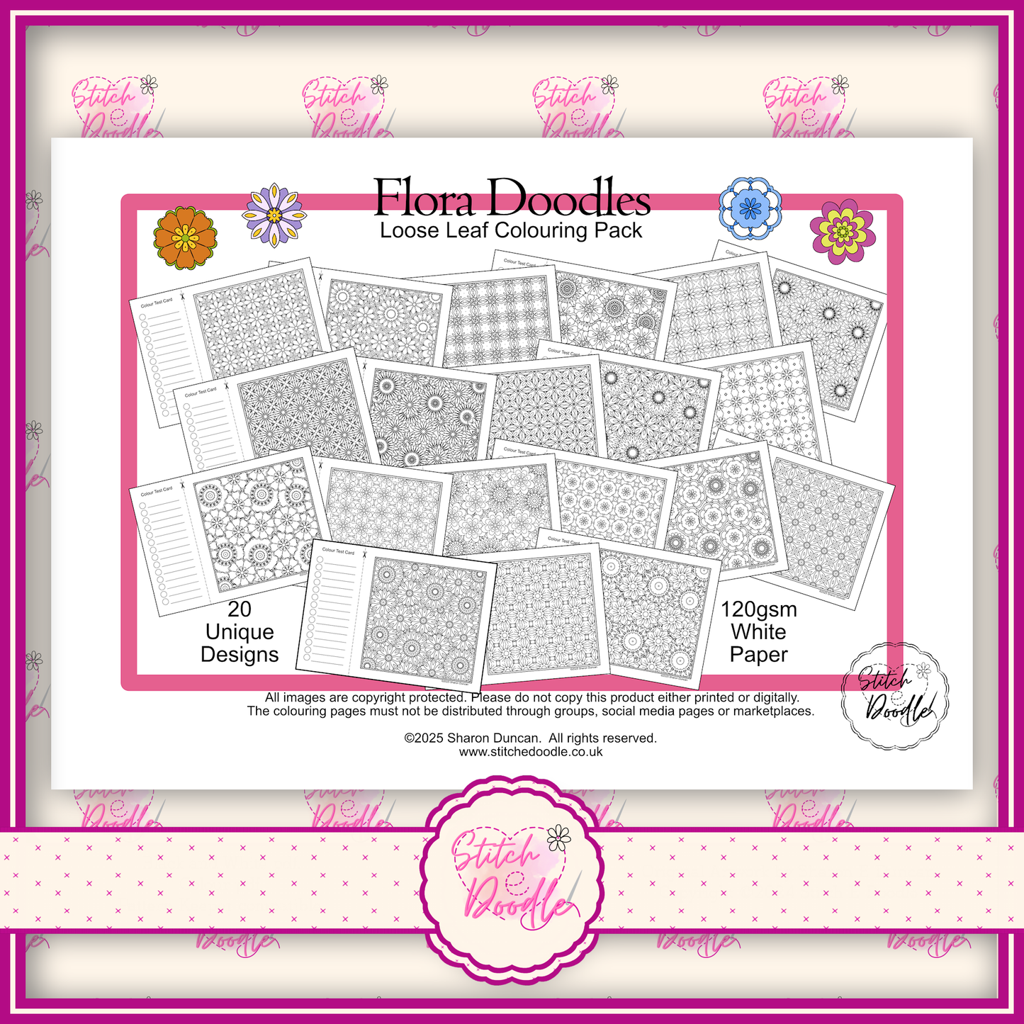 Colouring Book.  Digital Download.  Flora Doodles.  20 exclusive designs