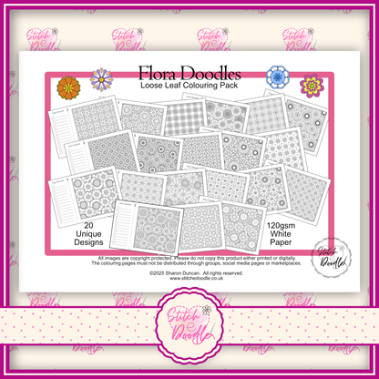 Colouring Book.  Digital Download.  Flora Doodles.  20 exclusive designs