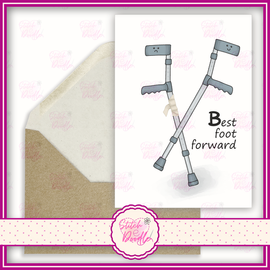 Comical Crutches 'Best foot forward'.  A6 Greeting Card and Envelope.