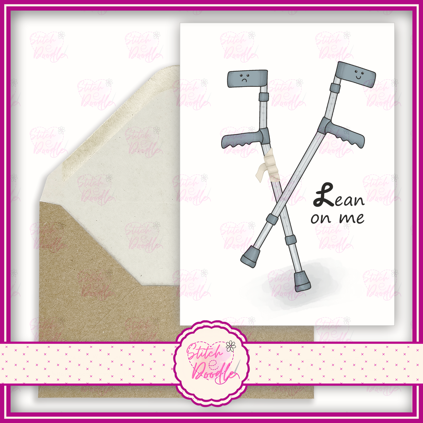 Comical Crutches 'Lean on me'.  A6 Greeting Card and Envelope.