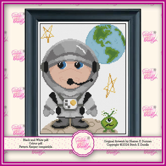 Dinky Dudes Out of This World Cross Stitch Chart.  PDF and Pattern Keeper.  DMC floss.  Includes printable tracker. Instant Download.