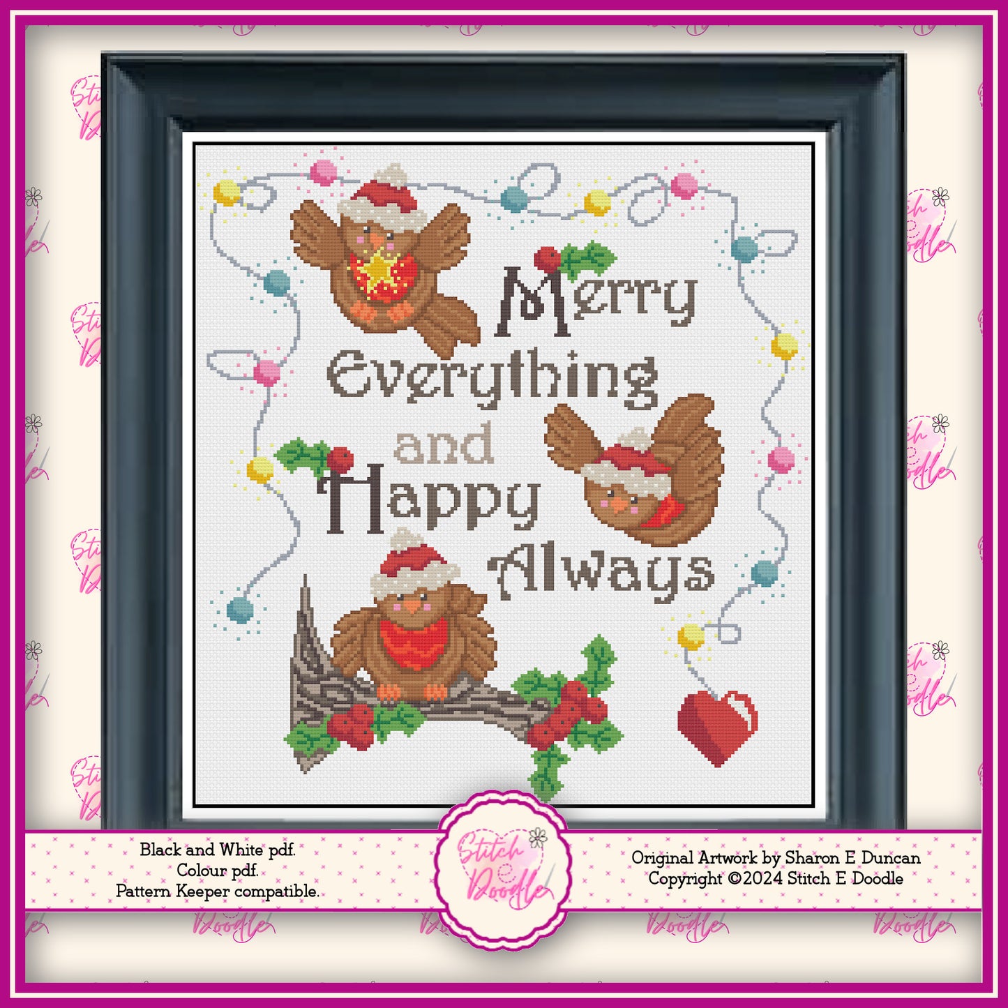 Merry Everything Adorable Christmas Cross Stitch Chart.  PDF and Pattern Keeper.  DMC floss.  Includes printable tracker.  Instant Download.