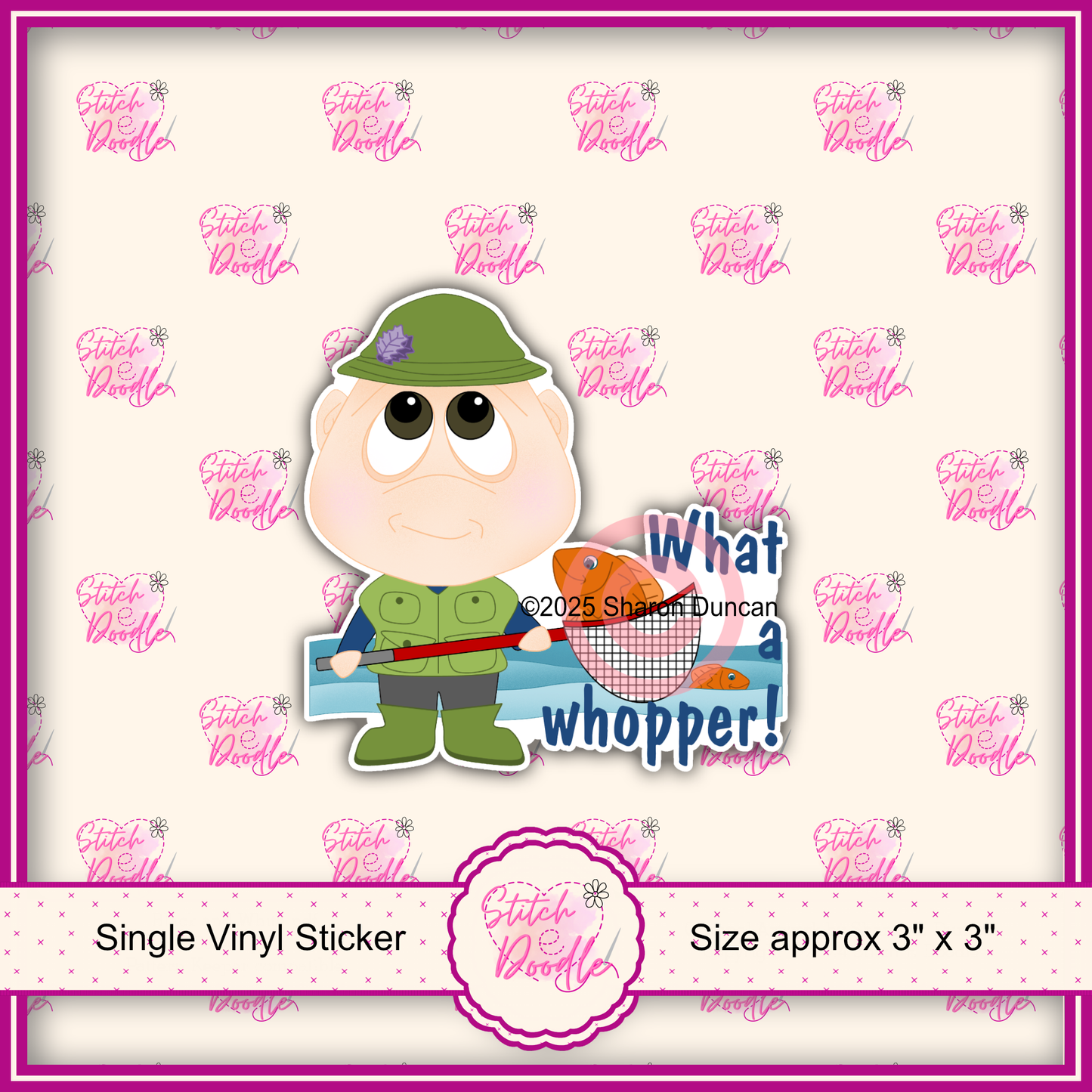 XL Single Sticker - Dinky Dudes Character Sticker - What a whopper - Fisherman