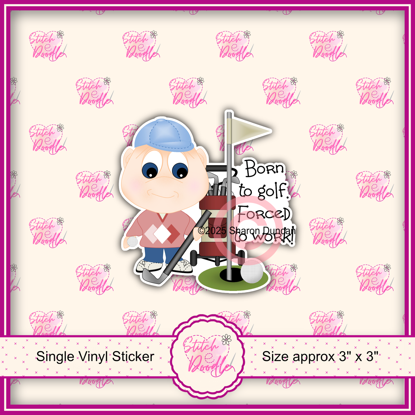XL Single Sticker - Dinky Dudes Character Sticker - Born to golf - Golfer