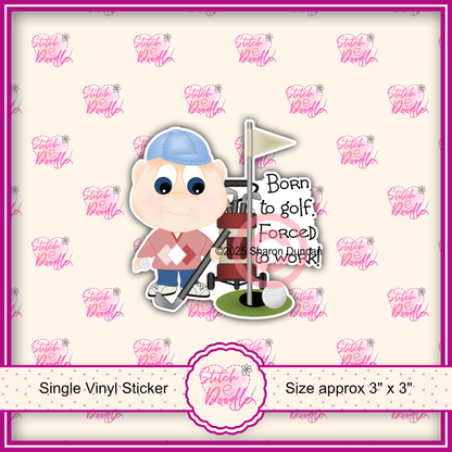 XL Single Sticker - Dinky Dudes Character Sticker - Born to golf - Golfer