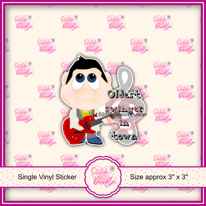 XL Single Sticker - Dinky Dudes Character Sticker - Oldest swinger in town - Guitar man
