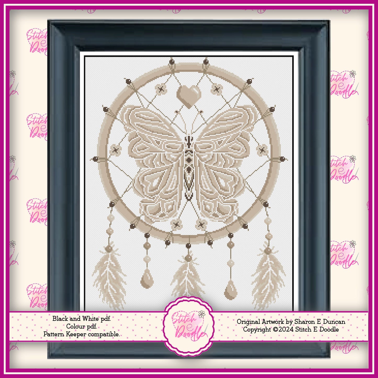 Beautiful Boho Butterfly Dreamcatcher Cross Stitch Chart.  PDF and Pattern Keeper.  Includes printable tracker.  Instant Download.