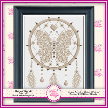 Beautiful Boho Butterfly Dreamcatcher Cross Stitch Chart.  PDF and Pattern Keeper.  Includes printable tracker.  Instant Download.