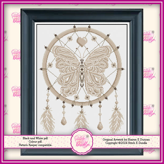 Beautiful Boho Butterfly Dreamcatcher Cross Stitch Chart.  PDF and Pattern Keeper.  Includes printable tracker.  Instant Download.