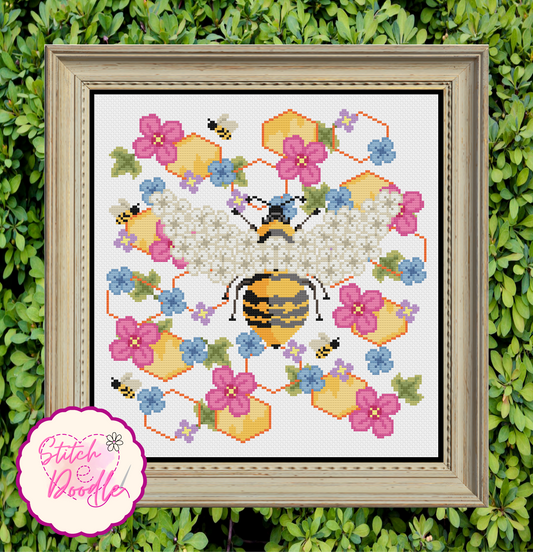 Cross Stitch Chart - Bee in Bloom - Digital Download