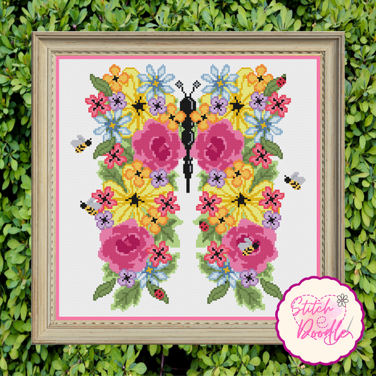 Cross Stitch Chart - Butterfly in Bloom - Digital Download