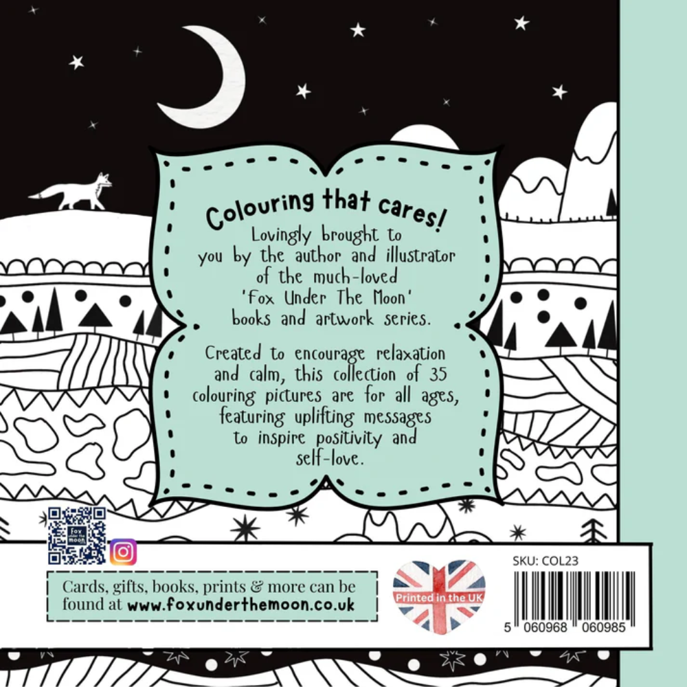 Colouring Book.   Fox Under The Moon for all ages.  35 mindful designs